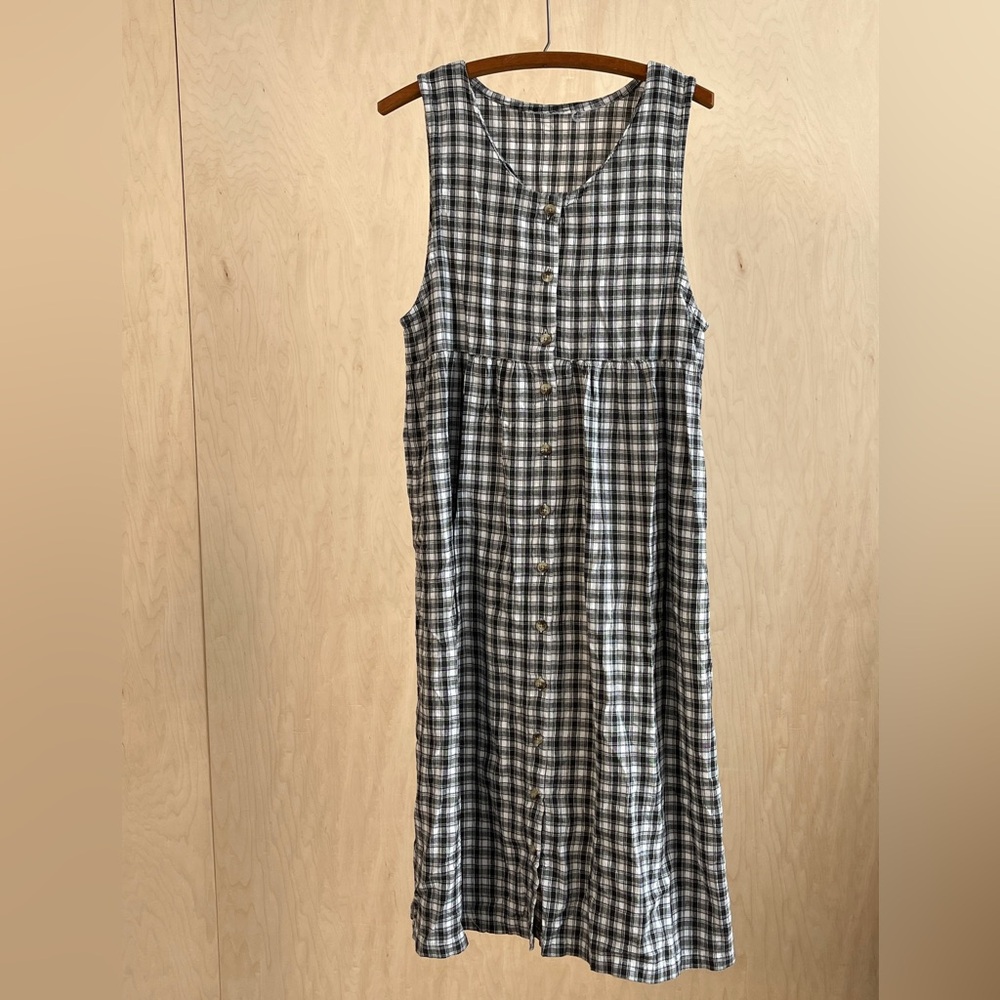 Vintage 90s Plaid Sleeveless Button-Down Dress